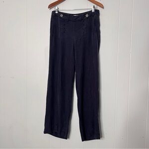 Anthropologie Elevenses Tencel/Linen Wide Leg Sailor Pants Navy Women's 6